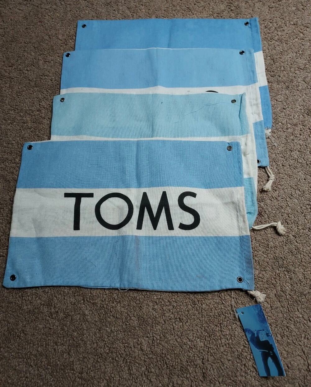 Lot of 4 TOMS Canvas Shoe Bag Dust Covers 14" x 9.5" Draw String Bag